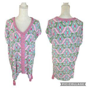 Macbeth Collection Diamond Print Pink Green Girly Swim Beach Coverup Size Medium